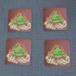 Cottagecore Frog Coaster Set Of 4 Love You So Mush Pun Heart Hands Handcrafted
